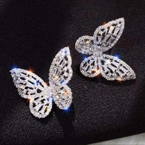 Jewelry - STERLING SILVER DIAMOND BUTTERFLY EARRINGS, BEAUTIFUL EARRINGS, CUTE EARRINGS
